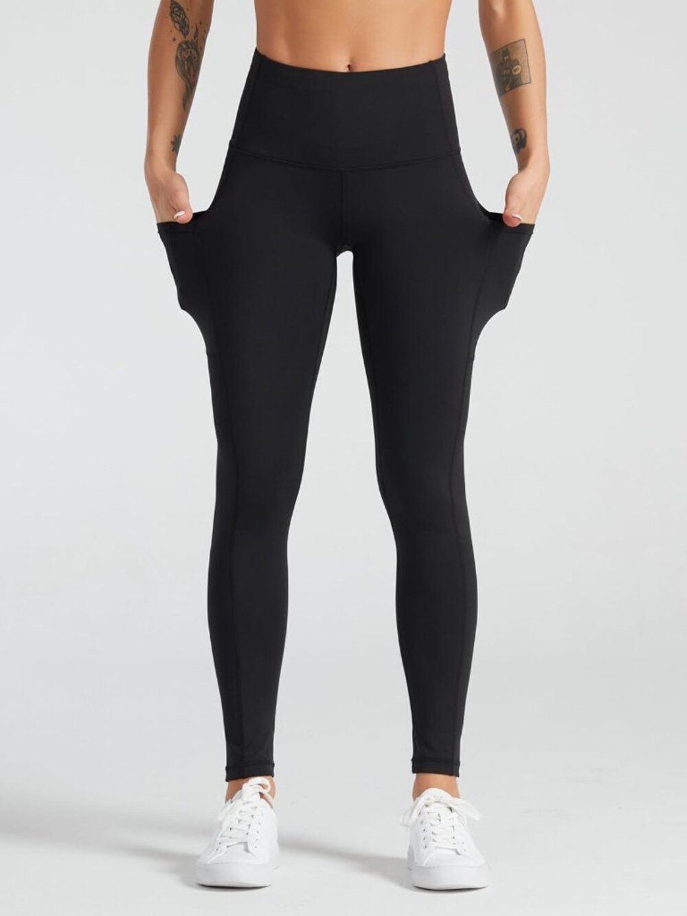 Women's Black High Waist Soft Tummy Control Athletic Workout Yoga Leggings - Picture 4 of 6